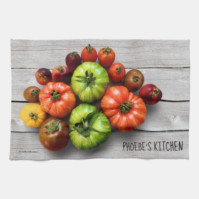 Farbenfrohe gestreifte Tomaten auf Wettertisch Geschirrtuch (Horizontal)