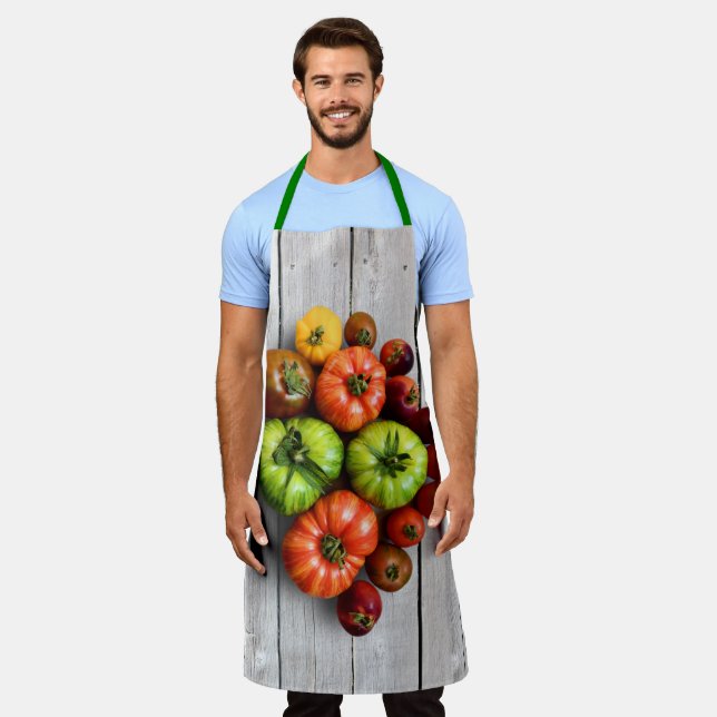 Farbenfrohe gestreifte Tomaten auf Wettertisch Schürze (Getragen)