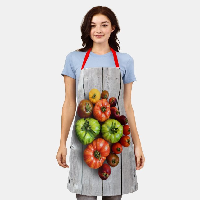 Farbenfrohe gestreifte Tomaten auf Wettertisch Schürze (Getragen)