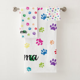 Farbenfrohe gestrichene Paw-Prints Badhandtuch Set