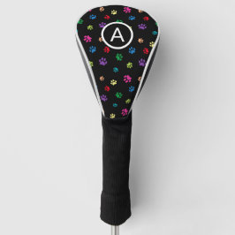 Farbenfrohe gestrichene Paw Prints Monogramm Golf Headcover