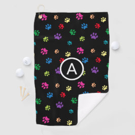 Farbenfrohe gestrichene Paw Prints Monogramm Golfhandtuch