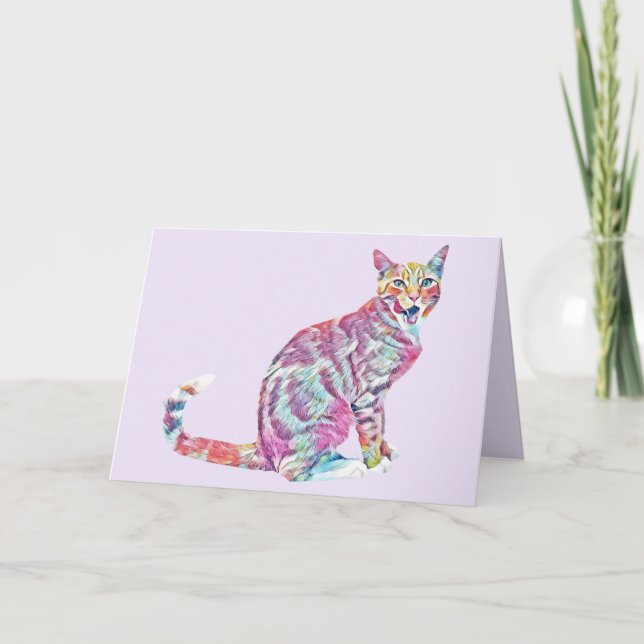 Farbenfrohe gestrichene Tabby Cat Grußkarte Karte (Vorderseite)