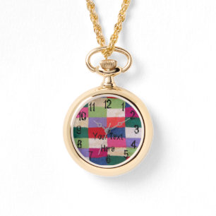 farbenfrohe gestrickte Patchwork-Quadrate Vintag Armbanduhr