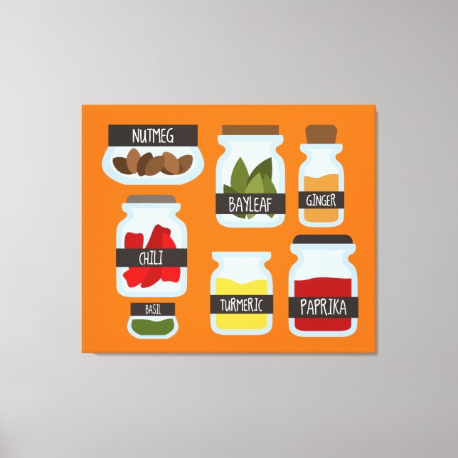 Farbenfrohe Gewürzgläser Kochkunst Leinwanddruck (Vorderseite)