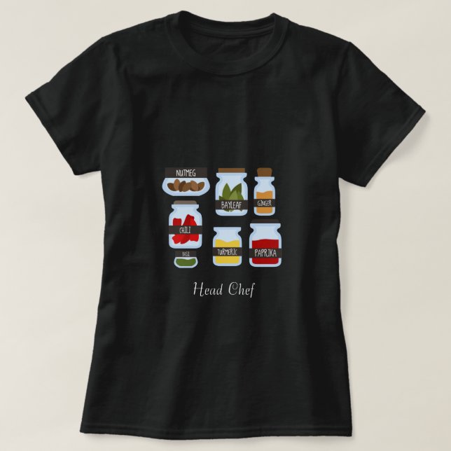 Farbenfrohe Gewürzgläser Kochkunst T-Shirt (Design vorne)