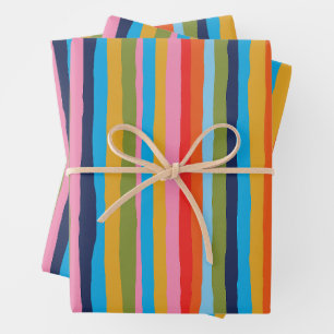 Farbenfrohe gezackte Streifen, fett, vertikales Mu Geschenkpapier Set