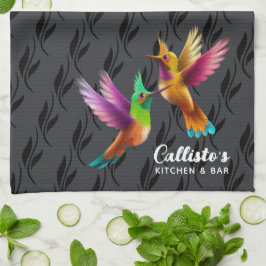 Farbenfrohe, gezapfte Hummingvögel im Flug Geschirrtuch