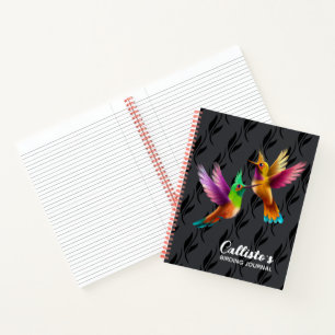 Farbenfrohe, gezapfte Hummingvögel im Flug Notizbuch