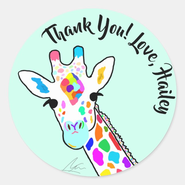 Farbenfrohe Giraffe Moderne Kunst Minze Runder Aufkleber (Vorderseite)