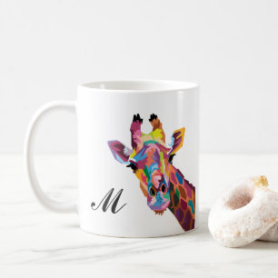 Farbenfrohe Giraffe Pop Art Monogram Kaffee Tasse