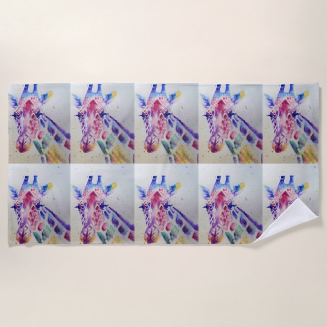 Farbenfrohe Giraffe Tier Aquarell Strandtuch (Vorderseite)