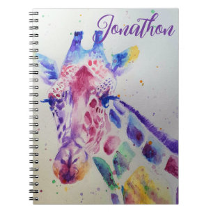 Farbenfrohe Giraffe Tier Wasserfarben Art Boys Notizblock