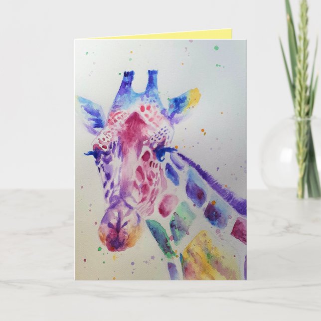 Farbenfrohe Giraffe Tierfarbe Geburtskarte Karte (Vorderseite)