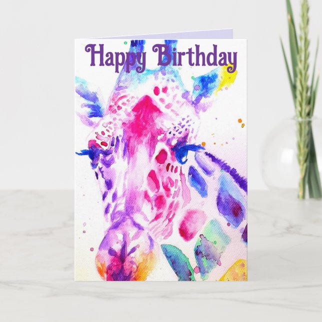 Farbenfrohe Giraffe Tierfarbe Geburtskarte Karte (Vorderseite)