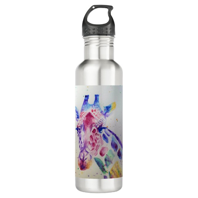 Farbenfrohe Giraffe Tierfarben Design Edelstahlflasche (Vorderseite)