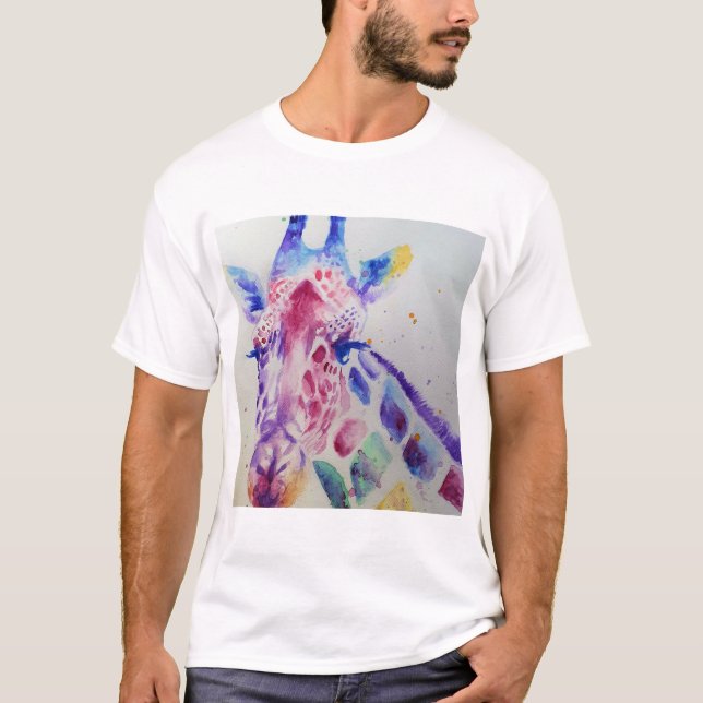 Farbenfrohe Giraffe Tierfarben Design T-Shirt (Vorderseite)
