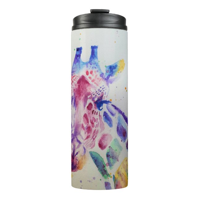 Farbenfrohe Giraffe Tierfarben Design Thermosbecher (Vorderseite)