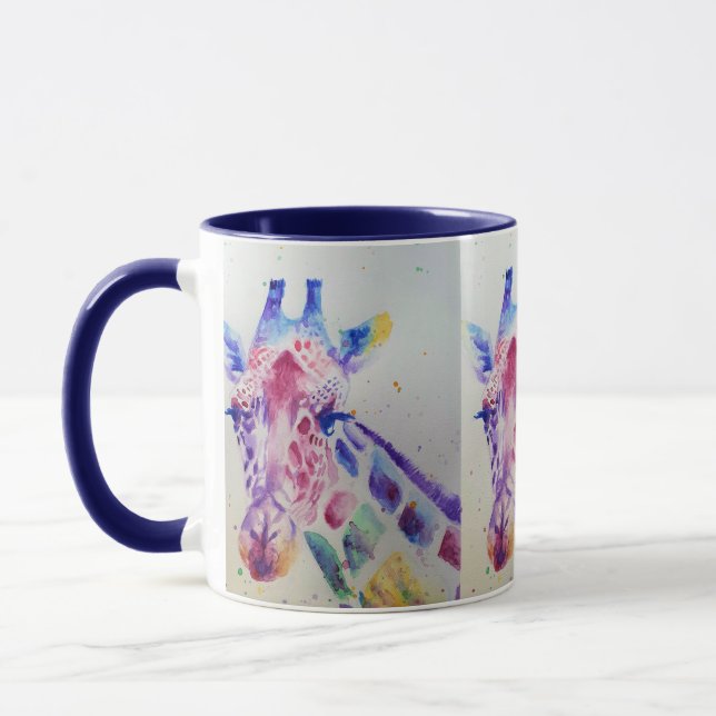 Farbenfrohe Giraffe Tierfarben Design Zwei Tasse (Links)
