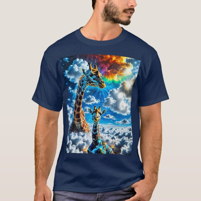 Farbenfrohe Giraffen - Köpfe in den Wolken T-Shirt (Vorderseite)