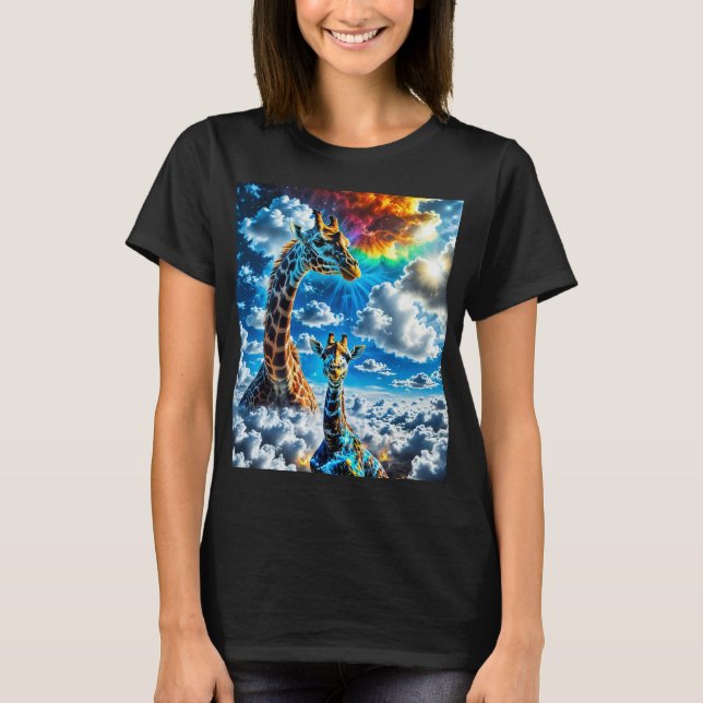 Farbenfrohe Giraffen - Köpfe in den Wolken T-Shirt (Vorderseite)