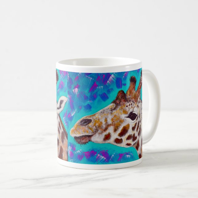 Farbenfrohe Giraffenmalerei Kaffeetasse (VorderseiteRechts)