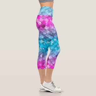 Farbenfrohe Girl Mermaid Glitzer Scanner Muster Capri Leggings