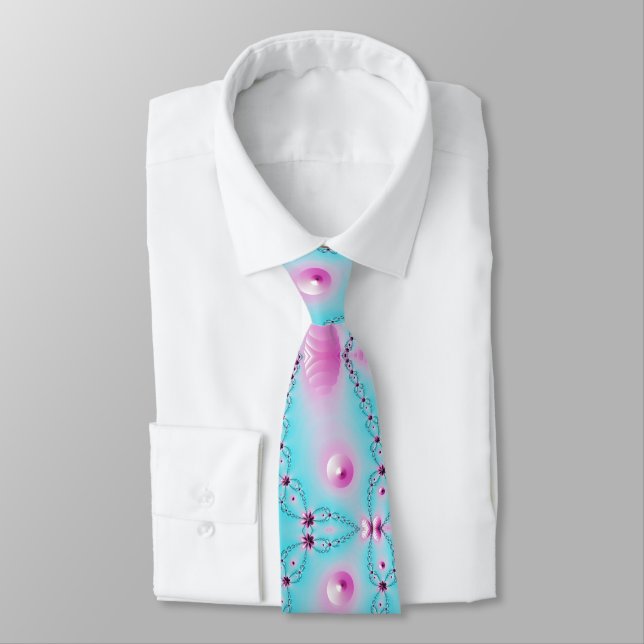 Farbenfrohe Girl-Rosa und blaue Blume Fraktal Krawatte (Gebunden)