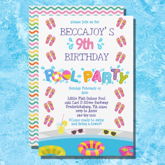 Farbenfrohe Girls Flip Flops Splash Pool Party Einladung (Von Creator hochgeladen)