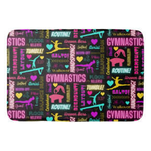 Farbenfrohe Girls Gymnastik Glossartypografie Badematte