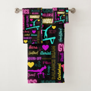 Farbenfrohe Girls Gymnastik Glossartypografie Badhandtuch Set