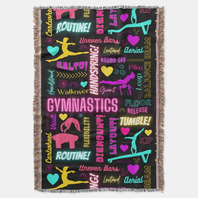 Farbenfrohe Girls Gymnastik Glossartypografie Decke (Vorderseite Vertikal)