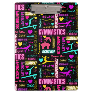 Farbenfrohe Girls Gymnastik Glossartypografie Klemmbrett