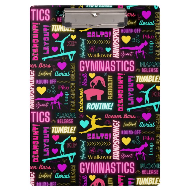 Farbenfrohe Girls Gymnastik Glossartypografie Klemmbrett (Vorderseite)