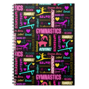 Farbenfrohe Girls Gymnastik Glossartypografie Notizblock