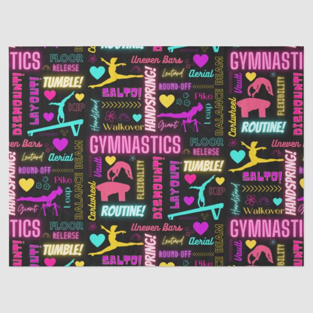 Farbenfrohe Girls Gymnastik Glossartypografie Seidenpapier (Vorderseite)