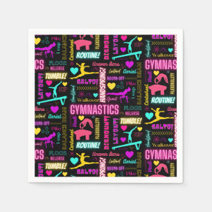 Farbenfrohe Girls Gymnastik Glossartypografie Serviette