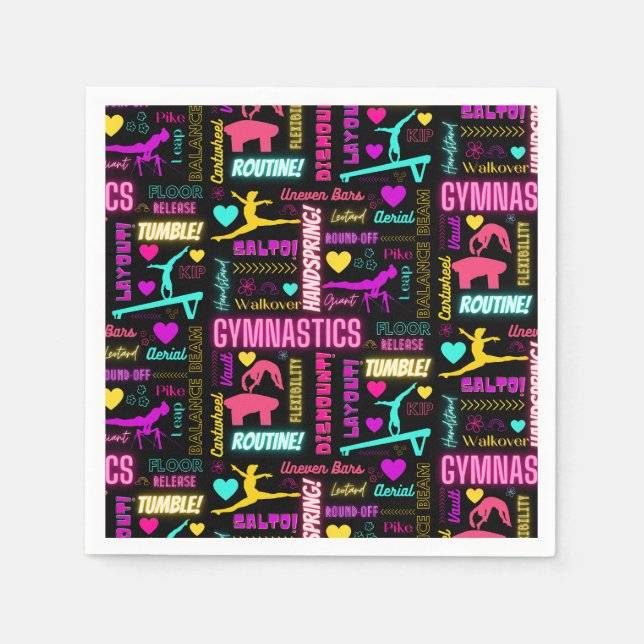Farbenfrohe Girls Gymnastik Glossartypografie Serviette (Vorderseite)