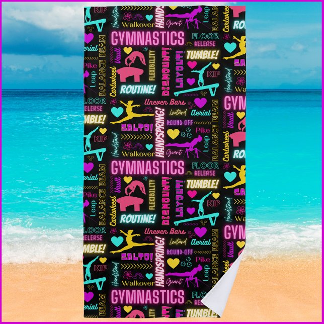 Farbenfrohe Girls Gymnastik Glossartypografie Strandtuch (Von Creator hochgeladen)