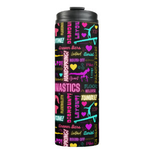 Farbenfrohe Girls Gymnastik Glossartypografie Thermosbecher