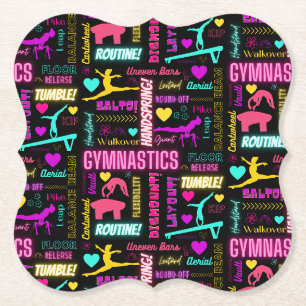 Farbenfrohe Girls Gymnastik Glossartypografie Untersetzer