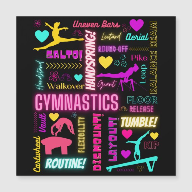 Farbenfrohe Girls Gymnastik Typografie Karte (Vorderseite)