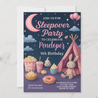 Farbenfrohe Girls Sleepover Party Einladung