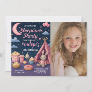 Farbenfrohe Girls Sleepover Party Einladung