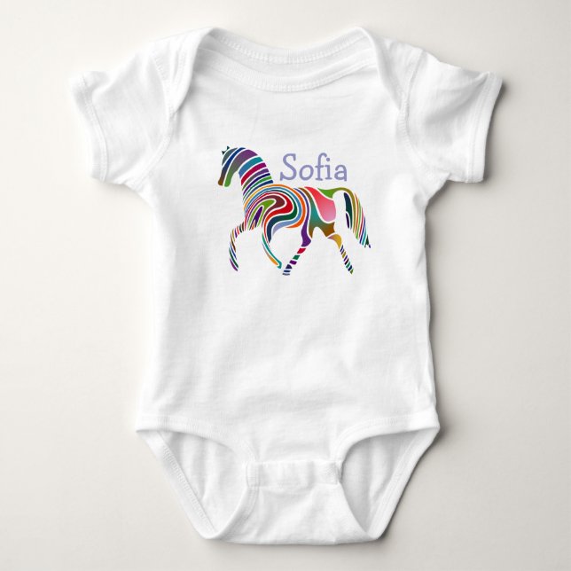 Farbenfrohe Girly Fantasy Horse Personalisiert Baby Strampler (Vorderseite)