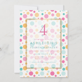 Farbenfrohe Girly Polka Dots Kindergeburt Party Einladung
