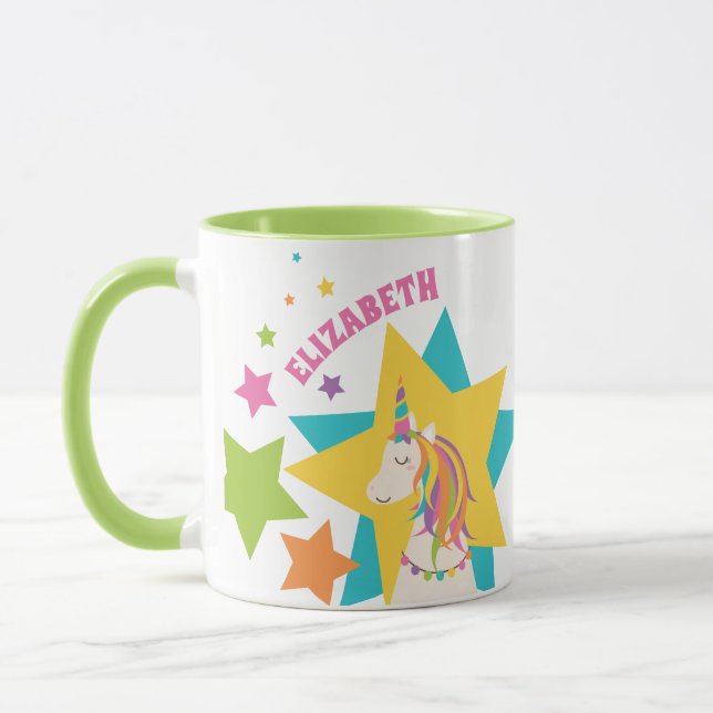 Farbenfrohe Girly Rainbow Einhornsteine tragen Ihr Tasse (Links)