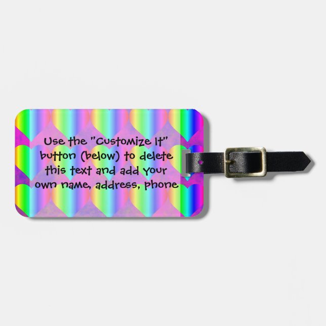 Farbenfrohe Girly Rainbow Herz Teen Muster Gepäckanhänger (Vorderseite horizontal)