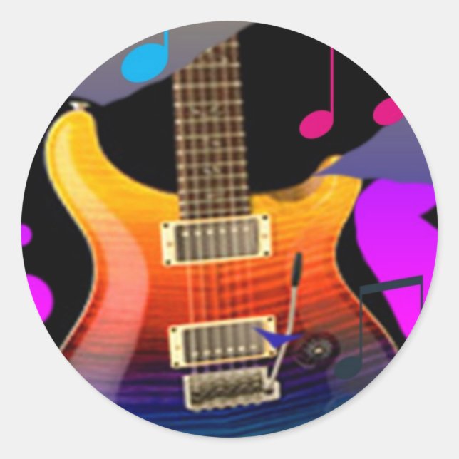 Farbenfrohe Gitarre - Rock On! Runder Aufkleber (Vorderseite)