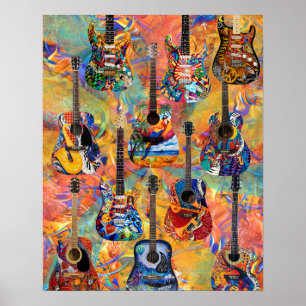 Farbenfrohe Gitarren-Elektrische Gitarren-Akustikg Poster